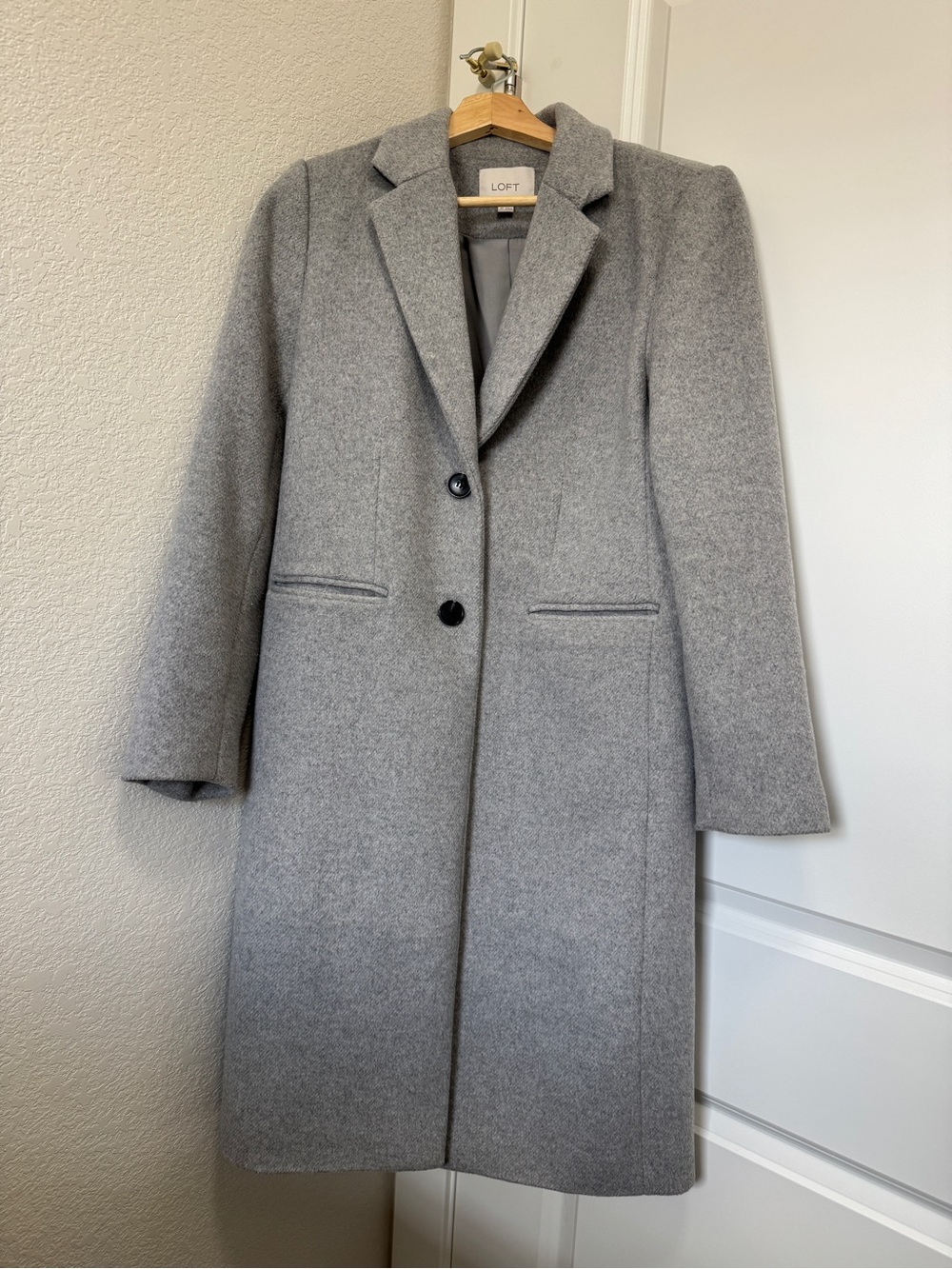LOFT Gray Wool-Blend Notch-Lapel Trench Coat